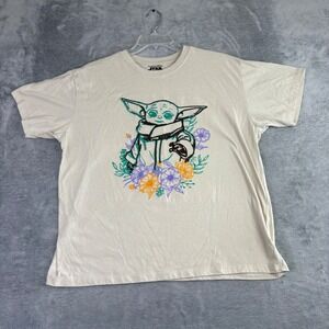 Star Wars Men's 2X The Child Grogu Embroidered Graphic T‎ Shirt Beige Baby Yoda